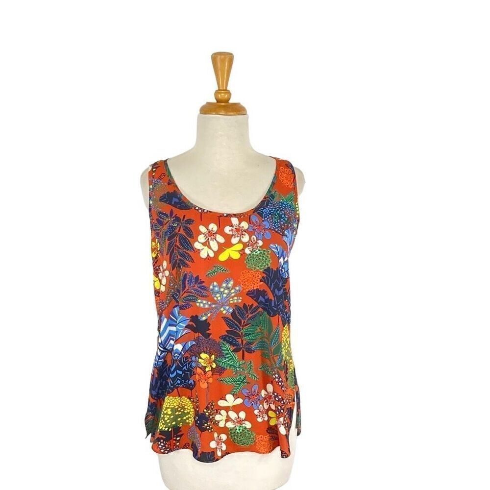 Workshop Republic Clothing S Tank Top Orange Floral Fall Cottagecore Boho